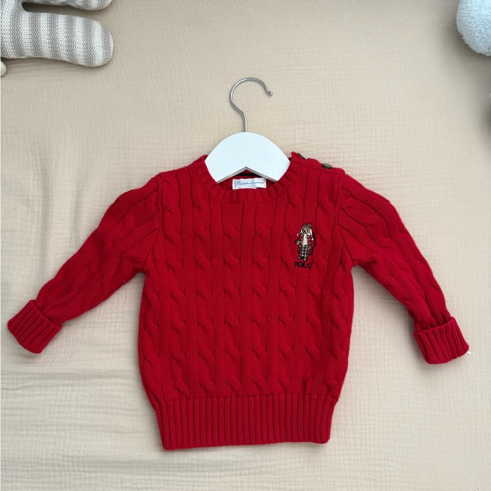 Polo by Ralph Lauren Red Cable Knit Crewneck Sweater - Kids